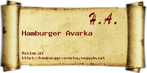 Hamburger Avarka névjegykártya